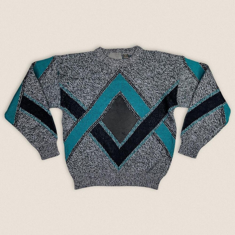 Vintage 90s Grandpa Sweater Funky Diamond Geometric Pattern‎ Alvin Josef Medium